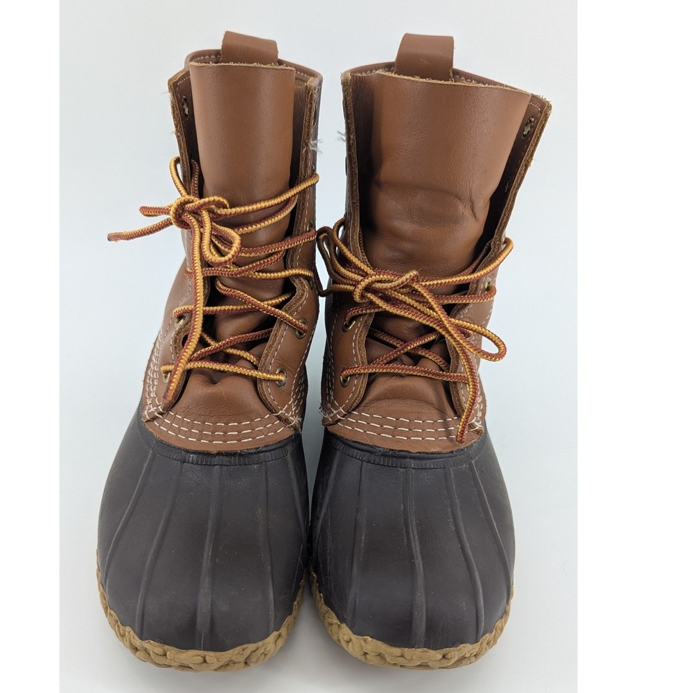 LL Bean Women 8 inch Bean Boots Tan Leather Duck Boots Size BM /6 M Maine Made